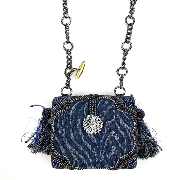 Mary Frances Bag Beaded mini evening purse blue tassel clutch art to wear - Picture 6 of 13